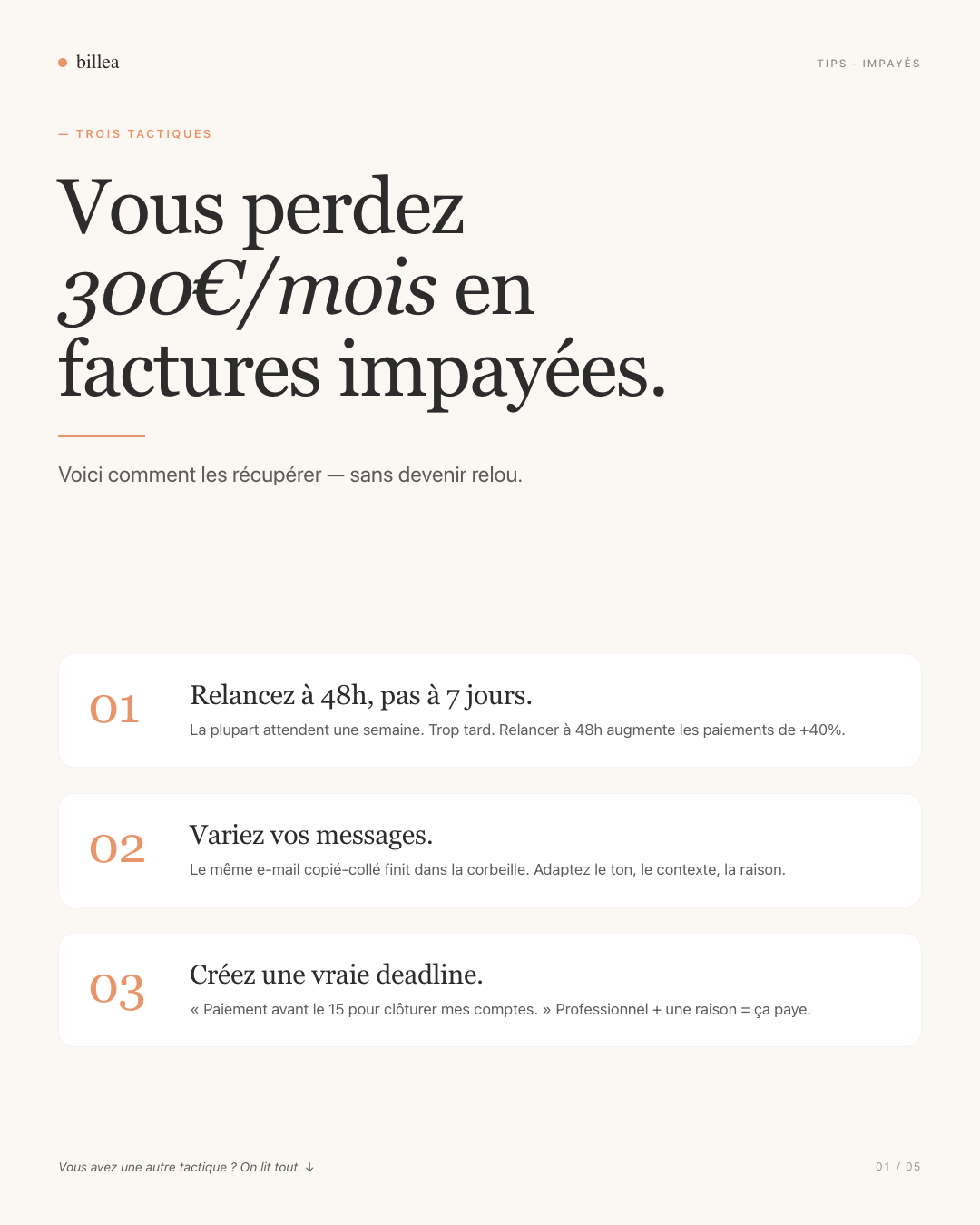Billea · post LinkedIn 01 · astuces facturation