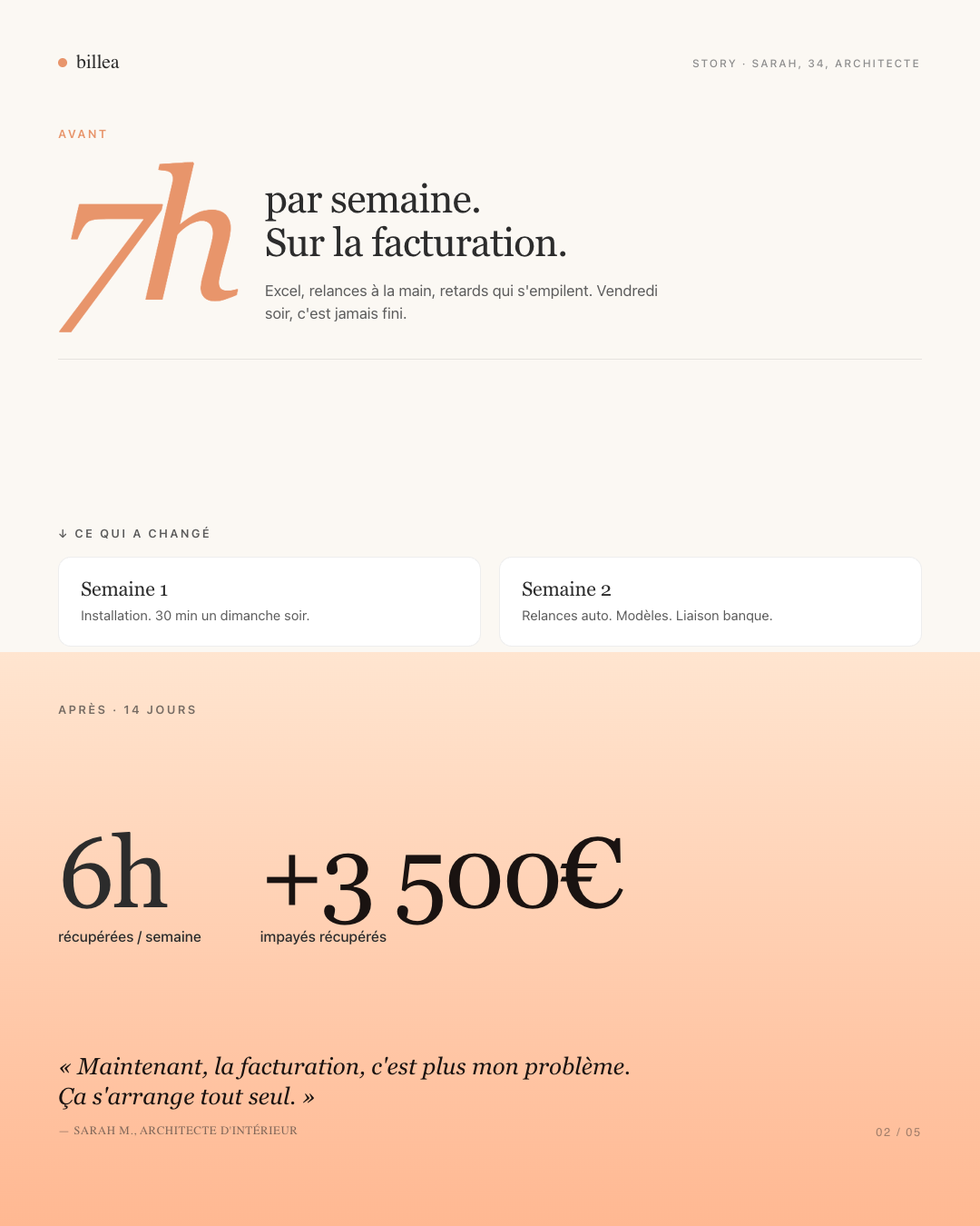 Billea · post LinkedIn 02 · témoignage
