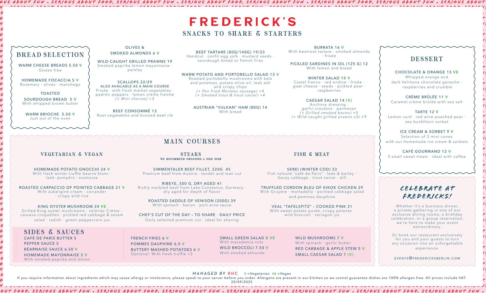 À la carte digital menu, English