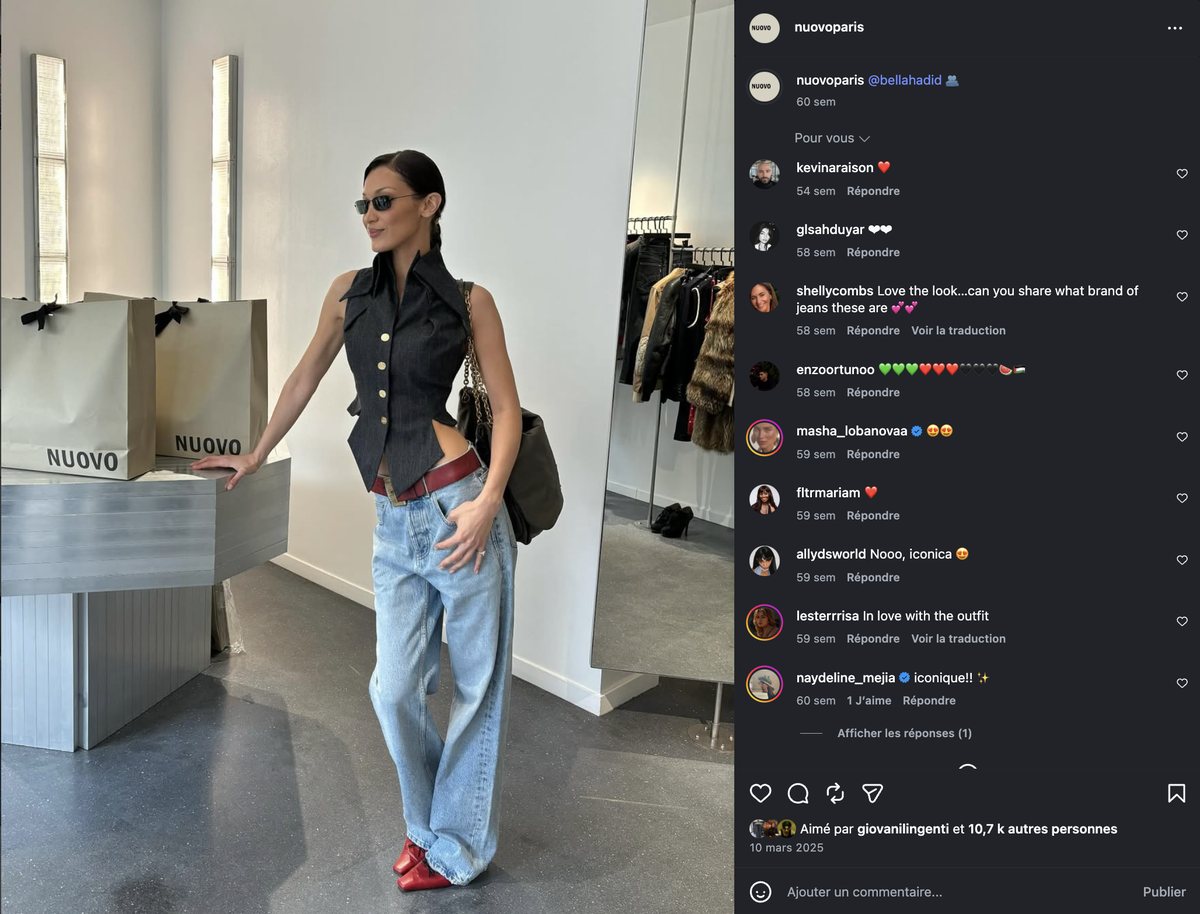 Bella Hadid carrying a Nuovo Paris bag